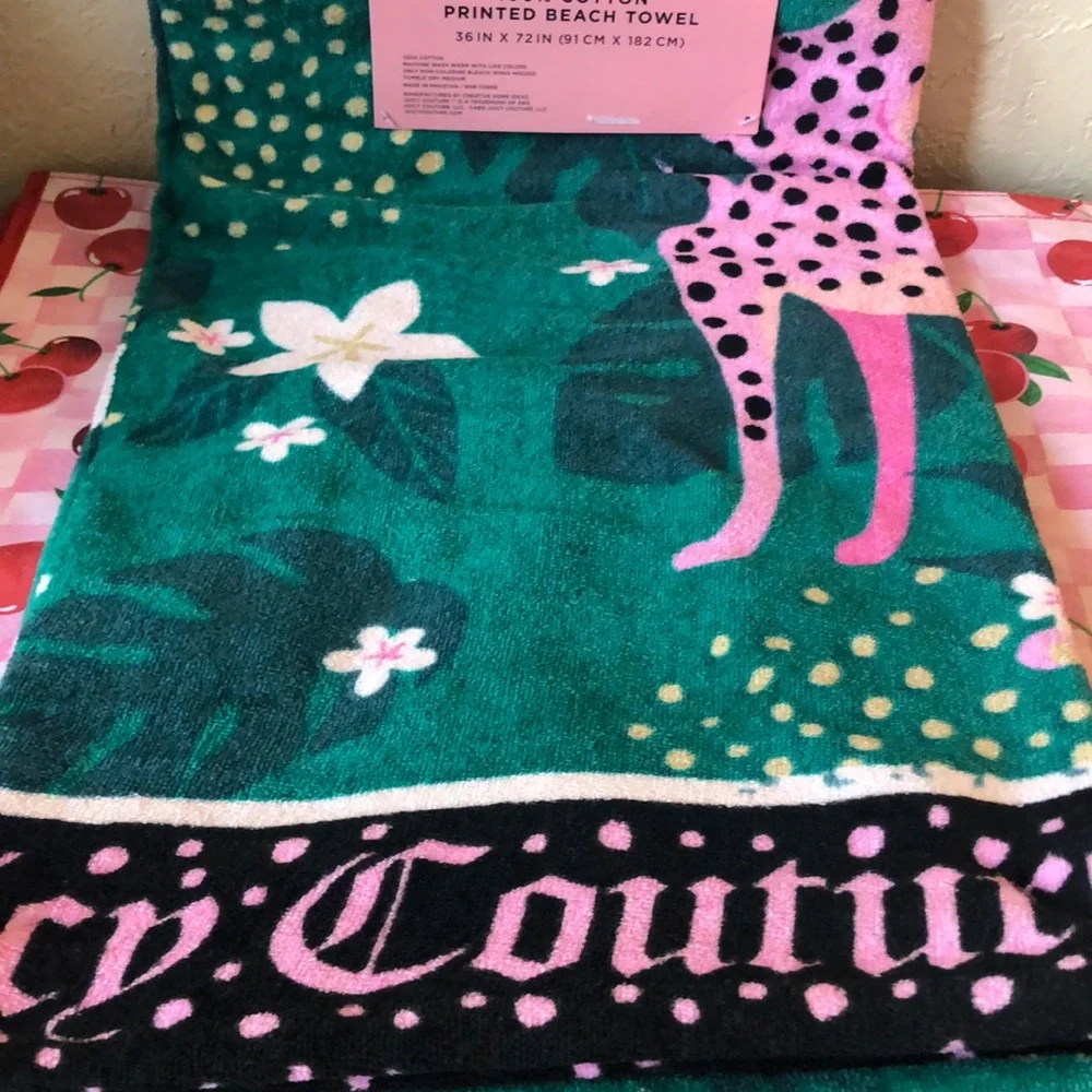 NWT Juicy Couture Printed Cheetah Floral Beach Towel